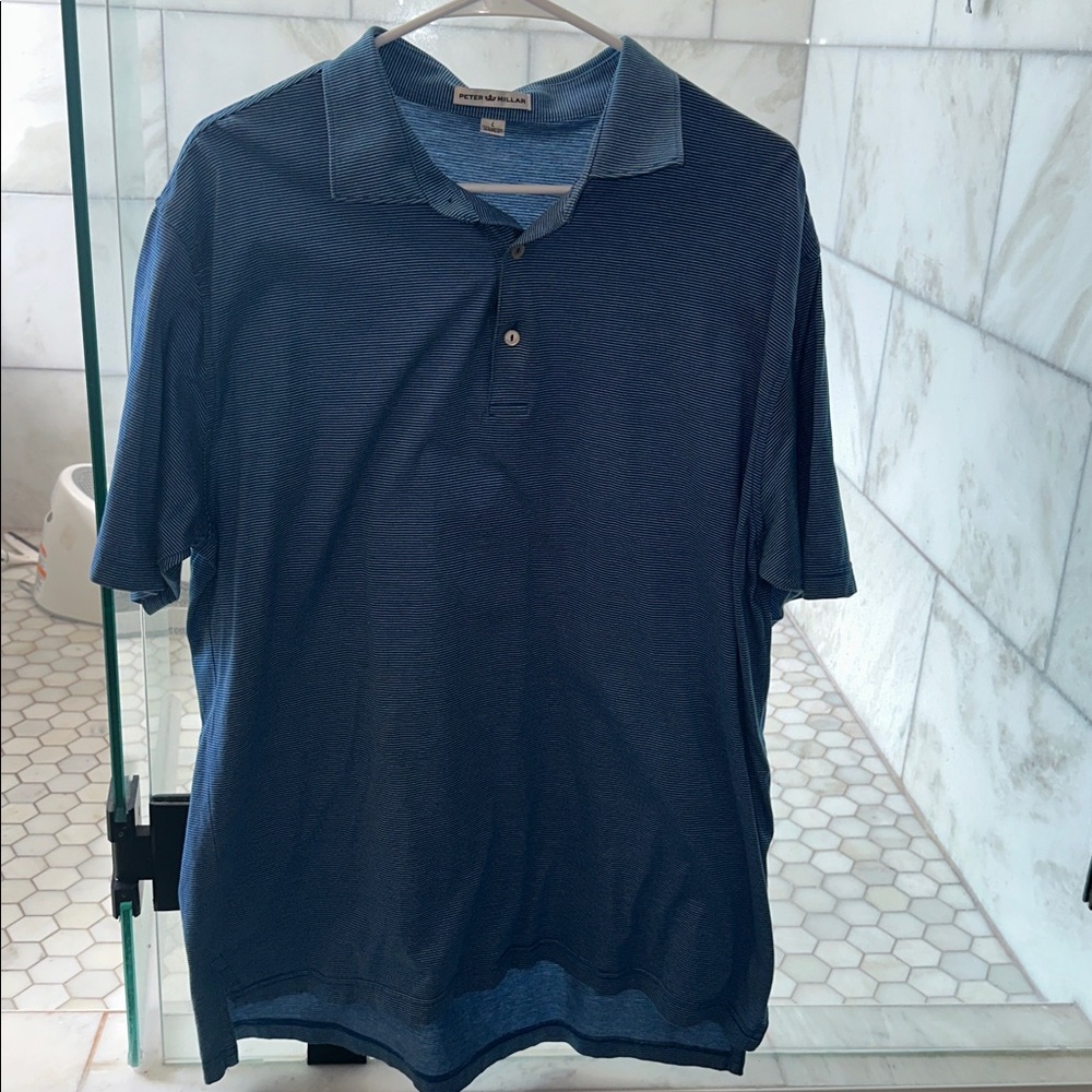 Peter Millar Finch Striped Cotton Polo Golf Shirt Men Large